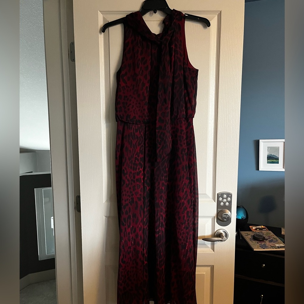 Elegant Red and Black Leopard Print Dress